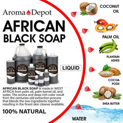 A close-up of Aroma Depot Black Soap liquid texture ready for cleansing routines.