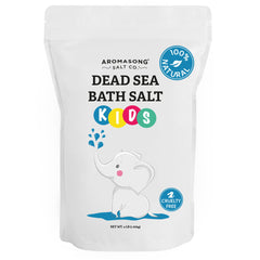 Aromasong Dead Sea Salt Kids Bath Pack shows bulk 4 lb bag for moisturizing skin