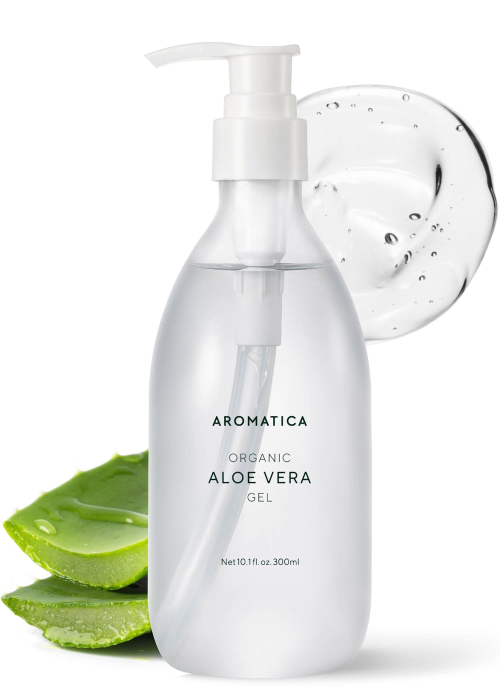 AROMATICA Gel Aloe Vera, flacon clair, hydratation légère après soleil.