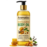 Aromatico Huile Corps Miel Amande – bouteille chic pour hydratation rapide de la peau.