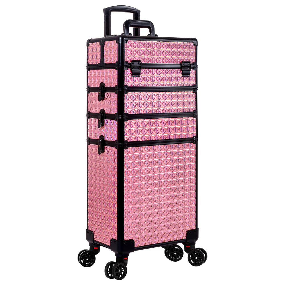AROUS mallette maquillage roulante rose, rangement pratique pour déplacements professionnels.