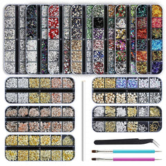 Artdone 12 boîtes de strass pour ongles, scintillement durable pour des motifs sur ongles