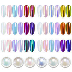Poudre chrome Artdone Blanc Perle pour un effet miroir sur ongles.
