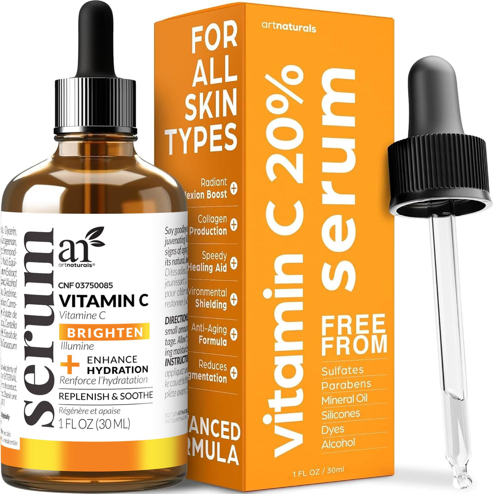 Artnaturals anti-aging serum bottle with sleek design for smoother skin.