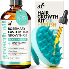 Artnaturals huile romarin ricin pour cheveux, bouteille avec pompe, pratique.
