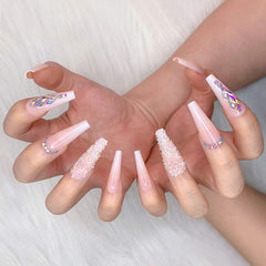 Artquee 24 pièces faux ongles nude blanc ballerine prêt-à-porter idéal pour les fêtes