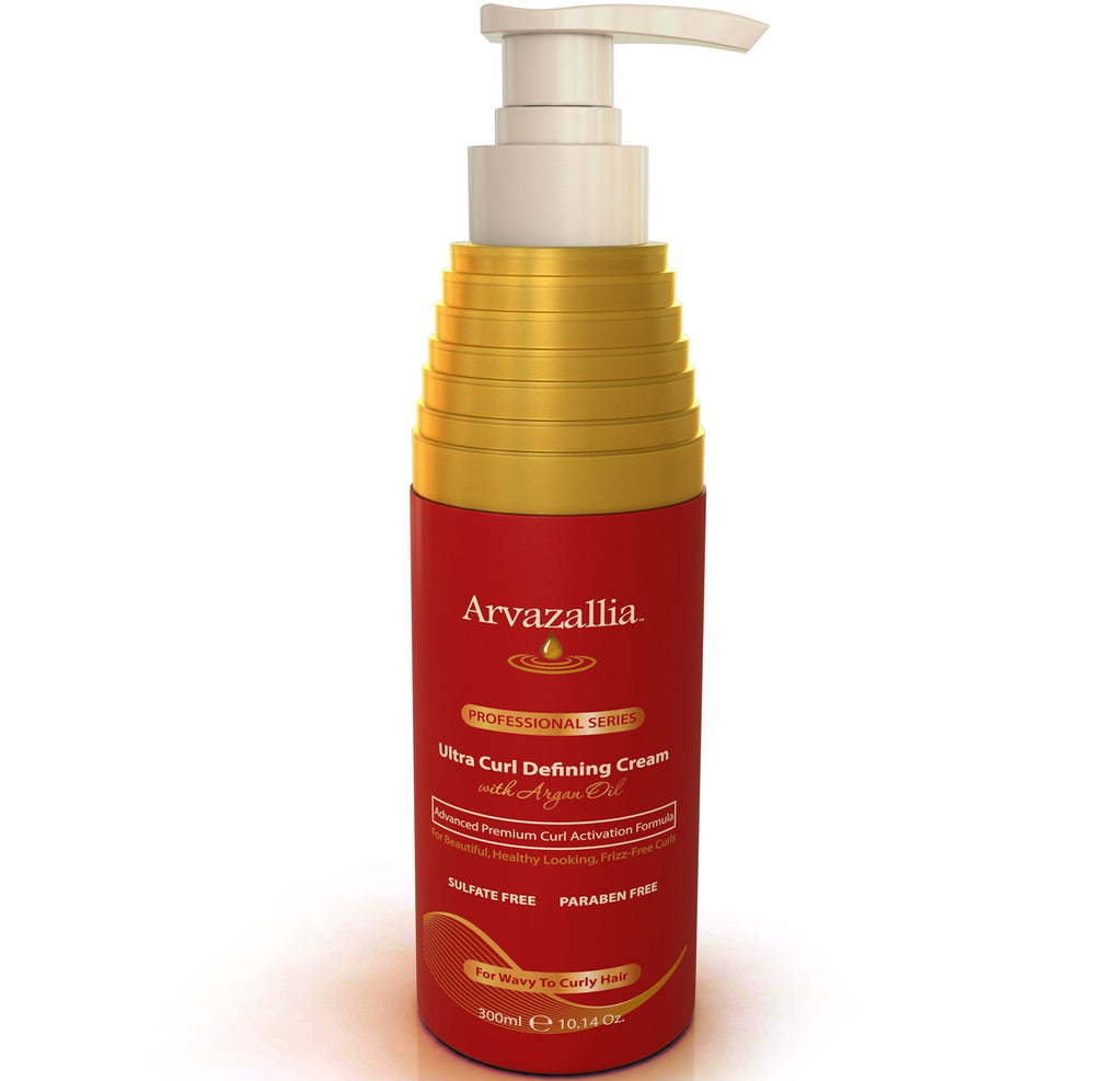 Arvazallia Ultra Curl Defining Cream bottle showing defined waves and natural hold.