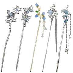 Bâtons cheveux Arvintas papillon et fleur, accessoire chic pour chignon durable.