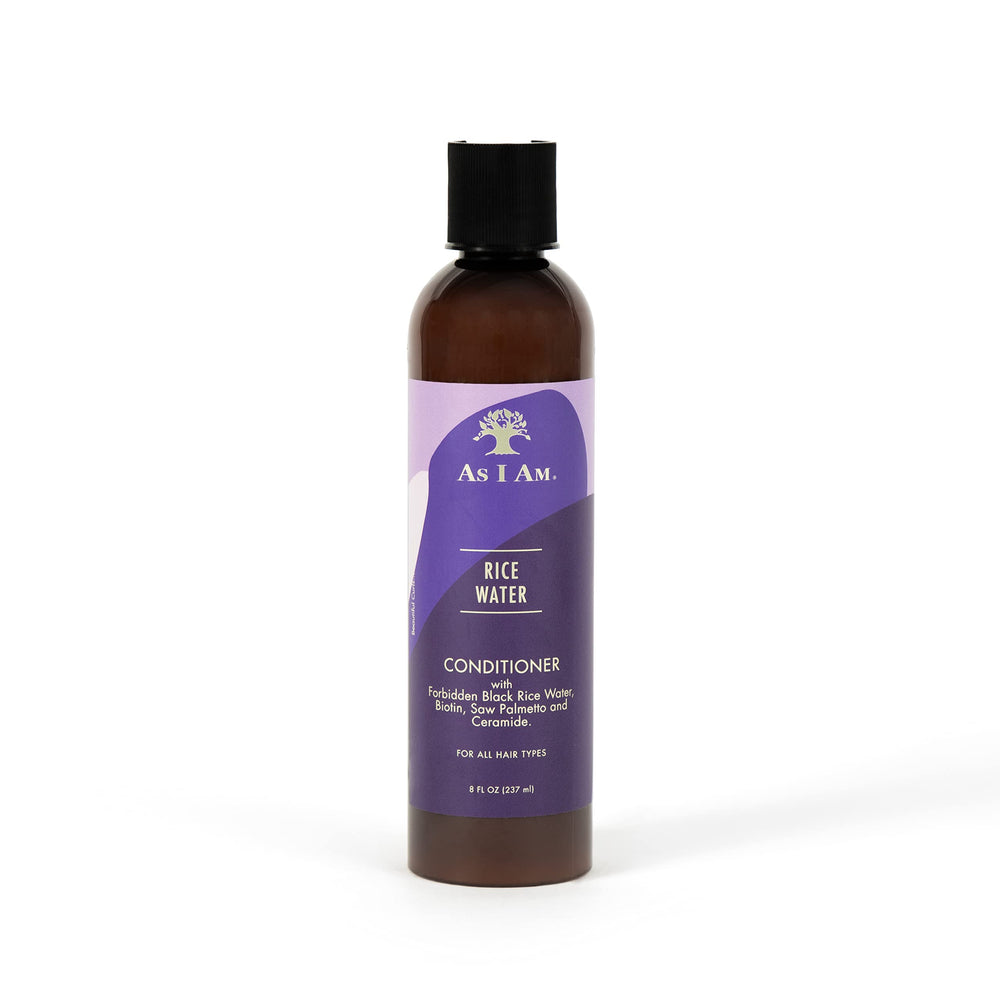 As I Am Rice Water Conditioner, bouteille 8oz prête pour l'hydratation efficace.