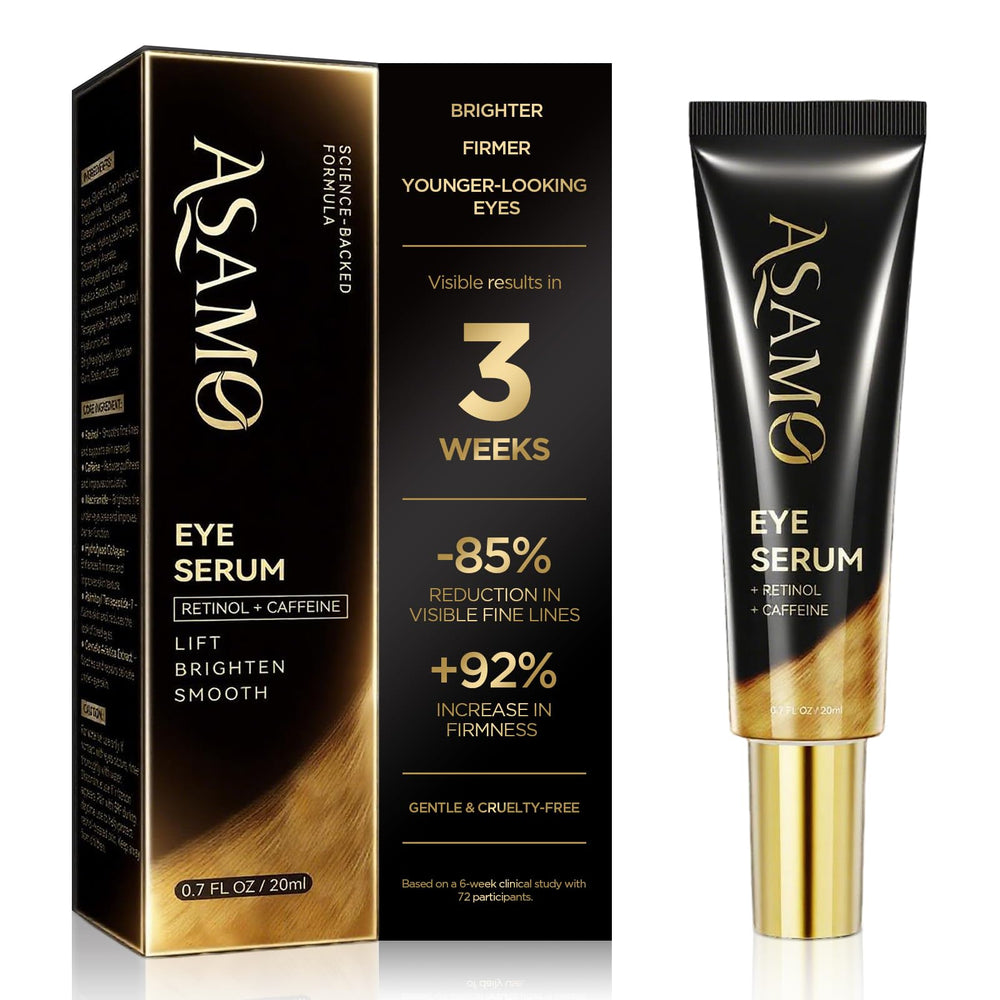 ASAMO Sérum Yeux Retinol-Caféine : flacon et regard plus clair.