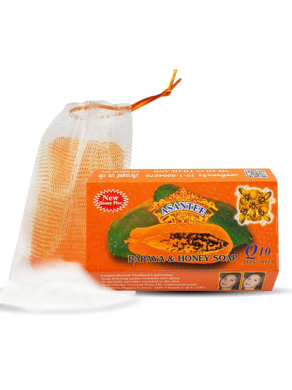ASANTEE Papaye Miel: barre nettoyante douceur avec mousse riche.