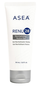 Bouteille ASEA RENU28 Gel Redox prête à l'utilisation, promesse d'élasticité renforcée.