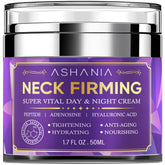 Ashania Crème Raffermissante pour le Cou — bouteille élégante, hydratation ciblée du cou.