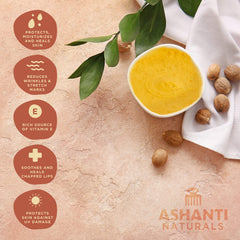Ashanti Naturals Beurre Karité Jaune Cru, texture crèmeuse prête à l'application.