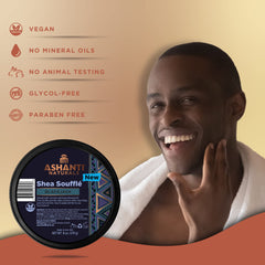 Texture crème fouettée du beurre Shea Ashanti Naturals démontrant une consistance légère prête à l’application.