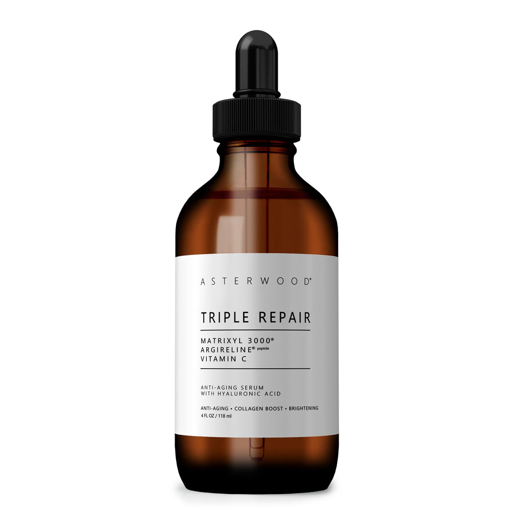 Sérum Asterwood Triple Repair en bouteille, hydratation et éclat pour la peau.