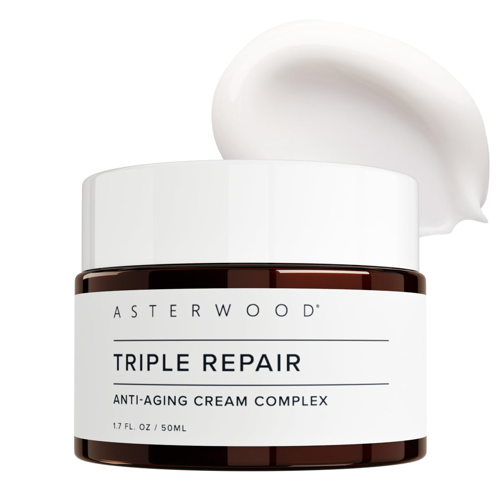 Asterwood Triple Repair cream jar delivering rich overnight hydration.