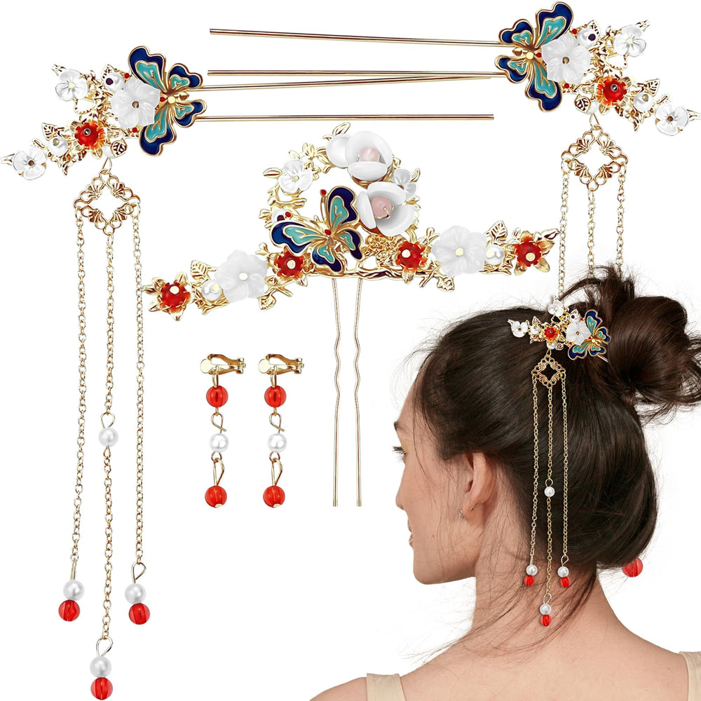 Aswewamt baton-cheveux-libellule-perle-cristal, accessoire élégant pour coiffure romantique.