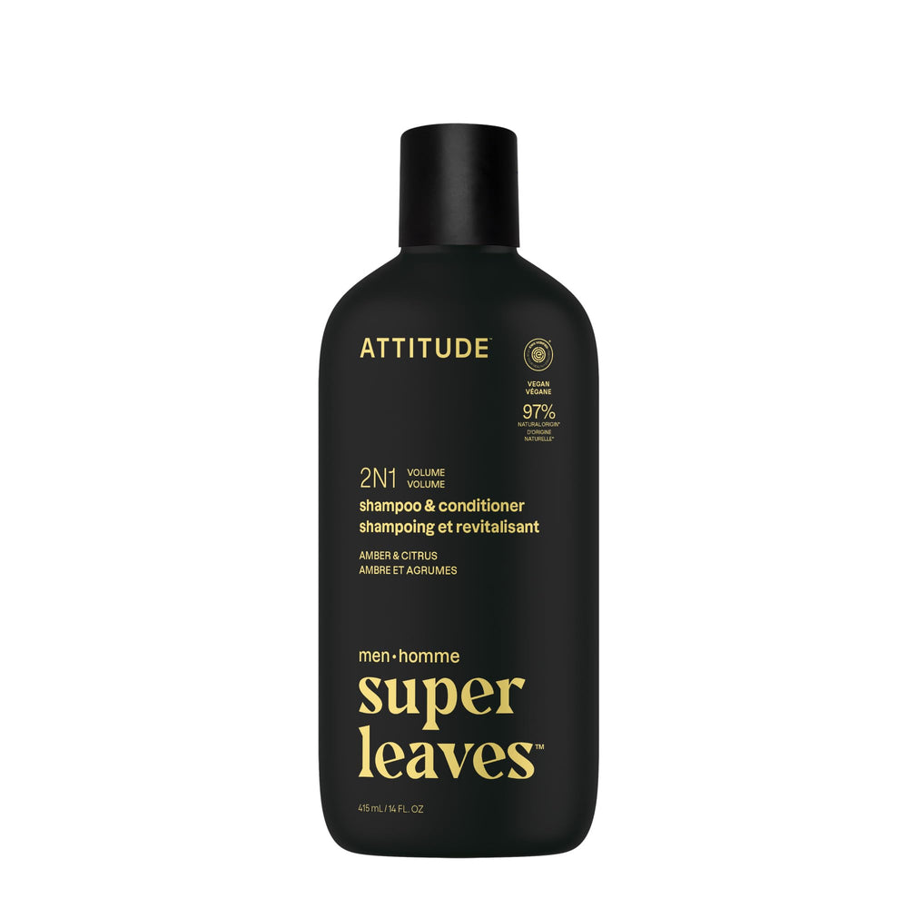 ATTITUDE 2-en-1 pour homme: bouteille ambre-citrus pour une chevelure volumisée