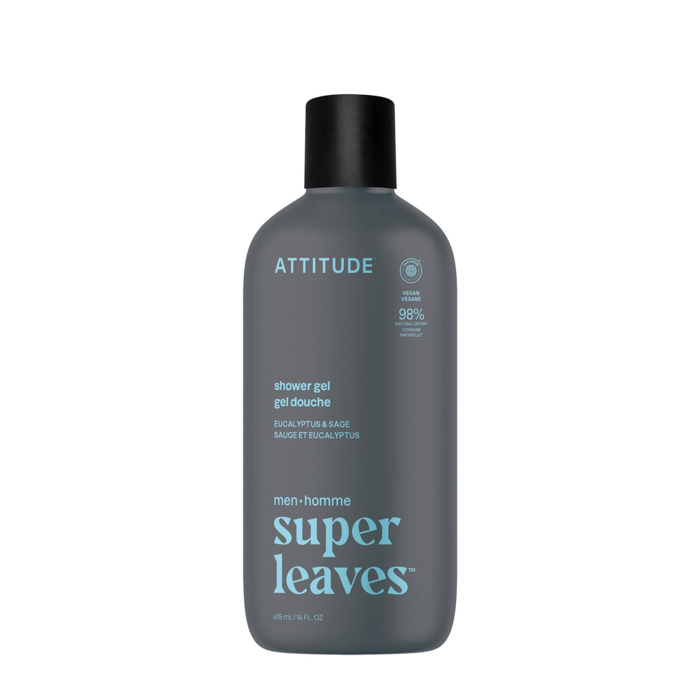Gel douche ATTITUDE – bouteille eucalyptus-sauge, sensation rafraîchissante.