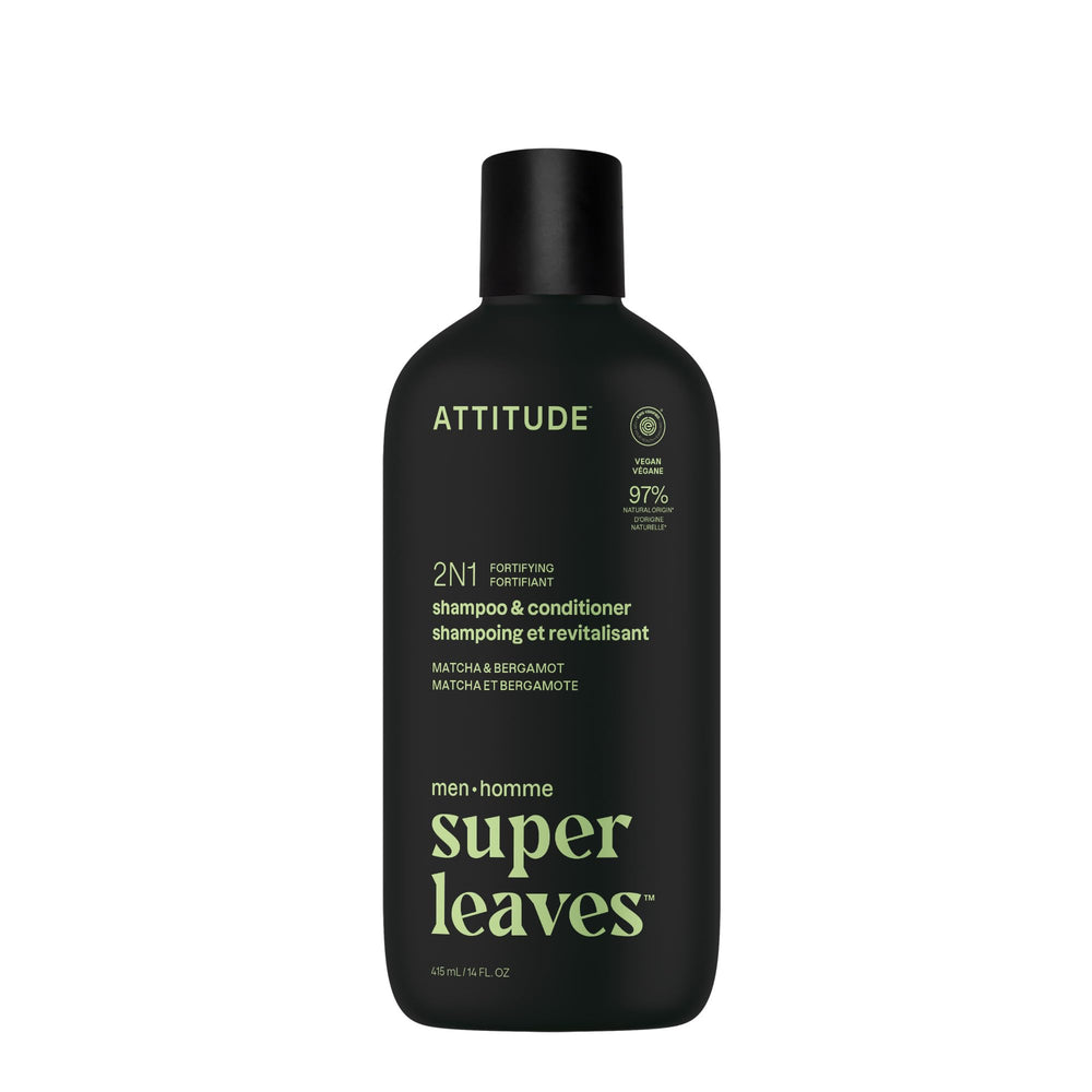 ATTITUDE 2-en-1 Shampoing Bouteille: revitalise les cheveux fragiles grâce à la caféine