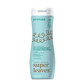 ATTITUDE shampoing ultra-nourrissant, bouteille visible, boucles nourries et éclatantes après lavage.