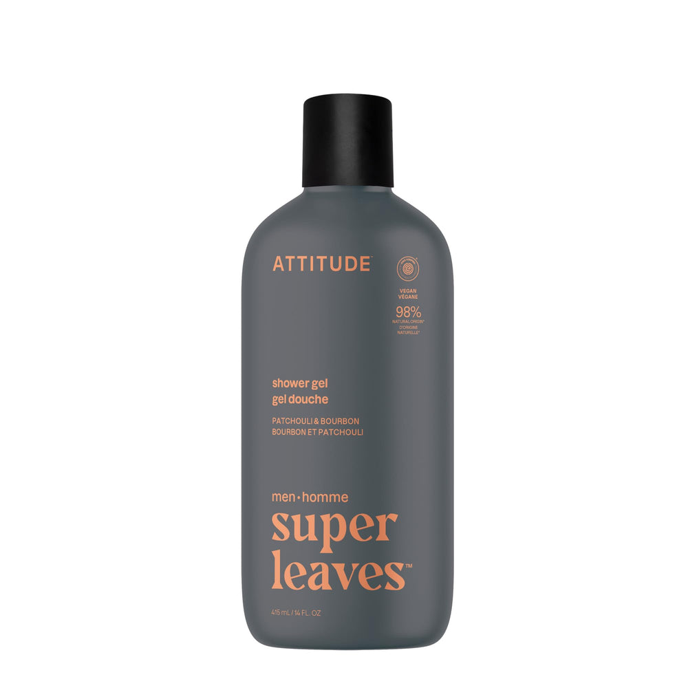 ATTITUDE gel douche homme, bouteille pompe visible, hydratation douce en douche.