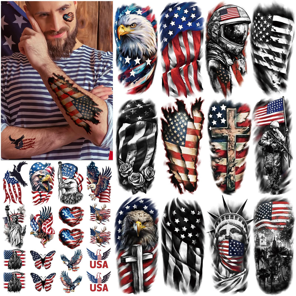 Atydkug tatouages temporaires grand-format sur le bras pour fête patriotique