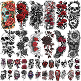 ATYDKUG tatouage temporaire squelette-fleurs grande taille pour le bras, réalisme