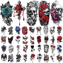 ATYDKUG tatouage temporaire squelette-fleurs petite taille pour petites zones