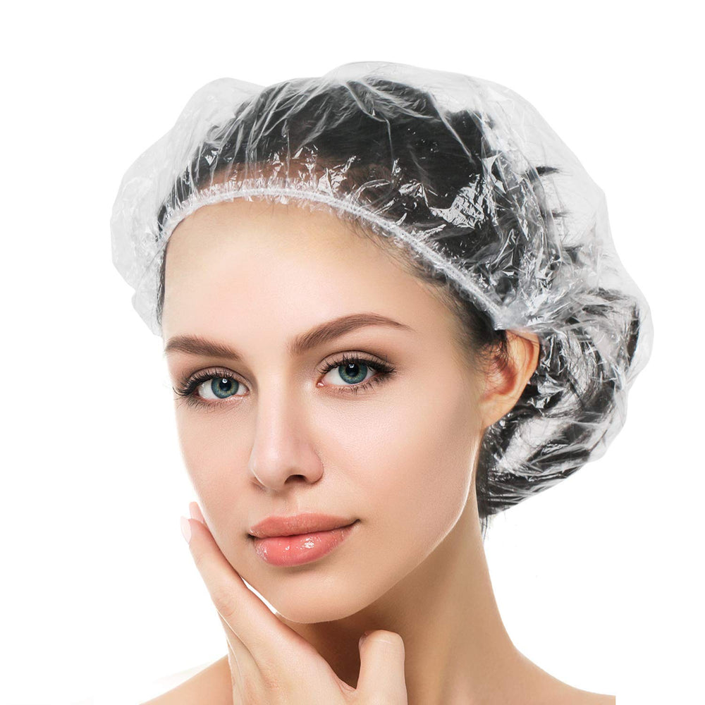 Auban disposable shower cap 100pcs pack, waterproof protection for hair during showers.