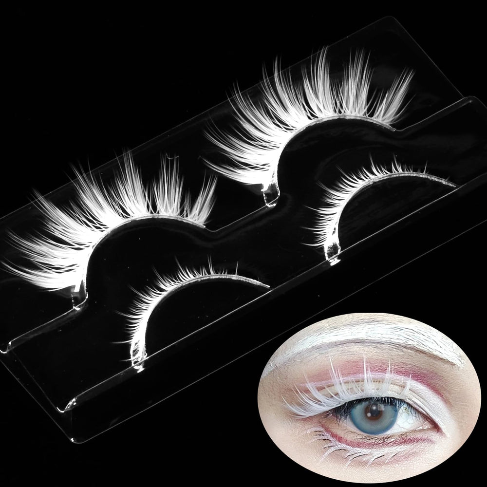 Cils blancs AUGENLI pour Halloween, regard éthéré idéal pour une fête masquée.