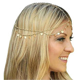 Aukmla serre-tete sequins-or double couche, allure Halloween chic et glamour.