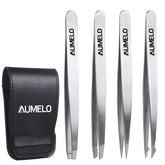 Pinces AUMELO ensemble 4 pièces, têtes fines pour précision des sourcils.