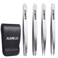 Pinces AUMELO ensemble 4 pièces, têtes fines pour précision des sourcils.