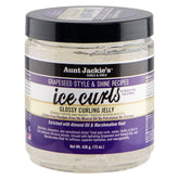 Aunt Jackie's Ice Curls, bouteille 15oz, démontrant brillance et définition des boucles