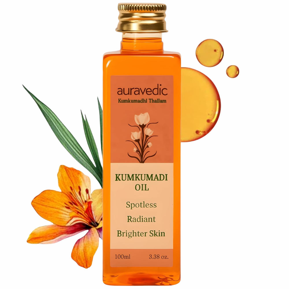 Auravedic Kumkumadi huile visage safran pur, éclat naturel et douceur.