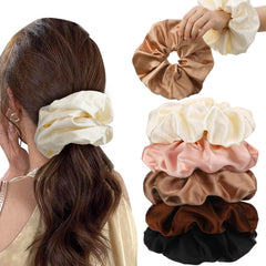 Auroray scrunchies satin luxe – ensemble cinq pièces, maintien sûr et douceur sur cheveux.
