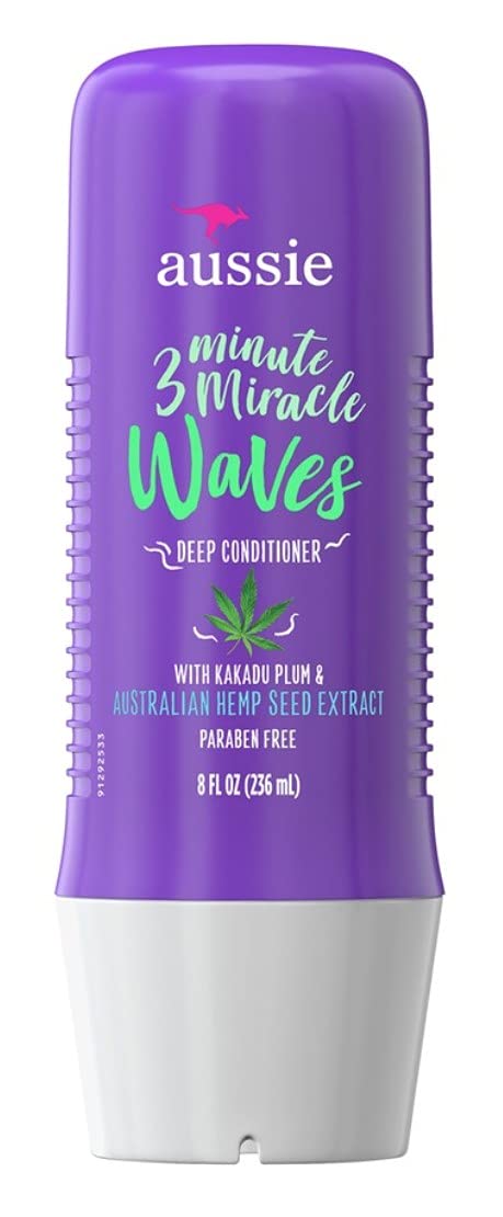 Aussie 3 Minute Miracle Waves, bouteille 236 ml, hydratation rapide pour boucles.
