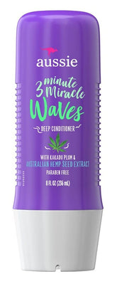 Aussie 3 Minute Miracle Waves, bouteille 236 ml, hydratation rapide pour boucles.