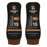 Australian Gold SPF15 Lotion Bronzer pack double – couleur instantanée et hydratation.