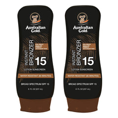 Australian Gold SPF15 Lotion Bronzer pack double – couleur instantanée et hydratation.