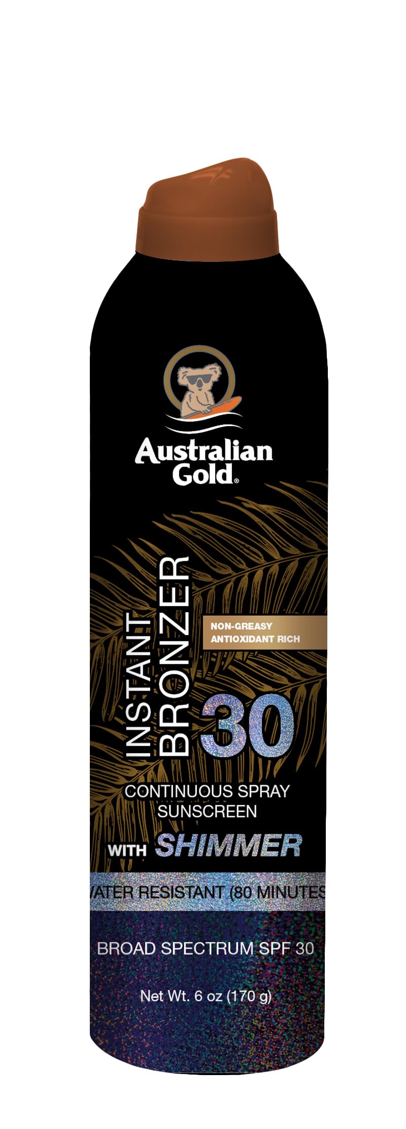 Australian Gold spray bronzant instantané offrant une couleur dorée et scintillante