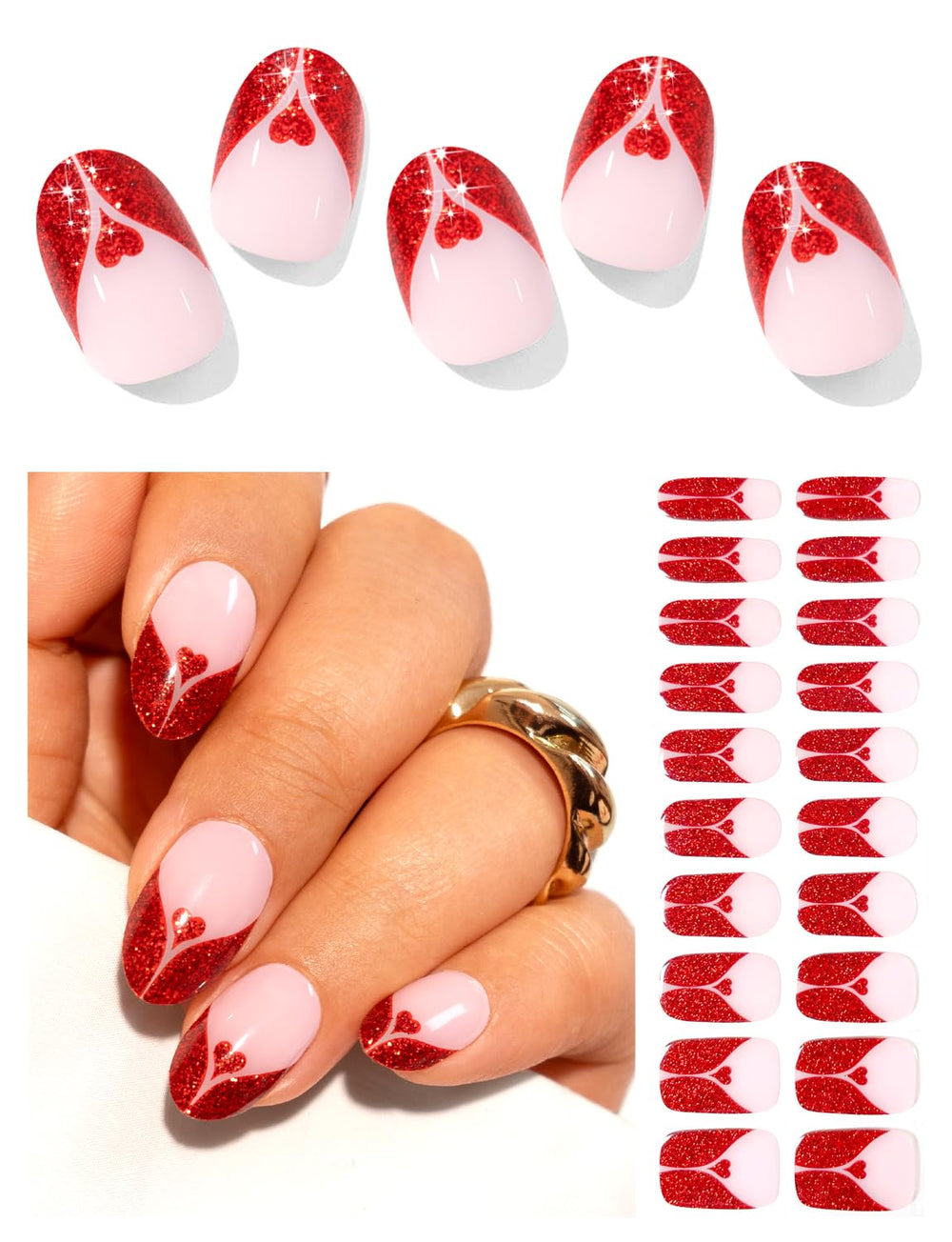 AutyaMee bandes gel cœur rouge, look glamour durable à domicile.