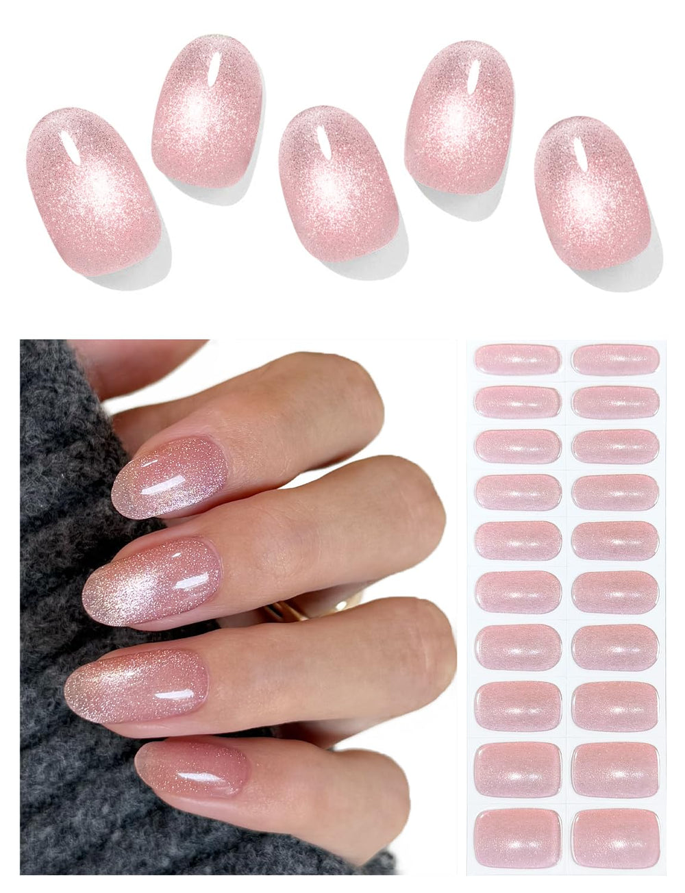 AutyaMee rubans gel nude-pink cat-eye pour une manucure rapide et chic.