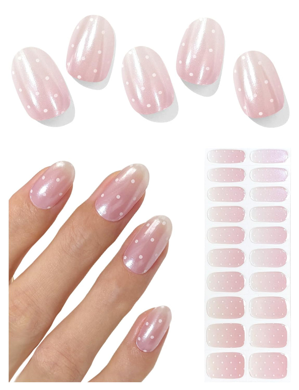 AutyaMee strips ongles gel semi-cuits blancs à points, manucure rapide à domicile