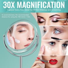 Auxmir miroir avec pince intégrée pour épilation précise.