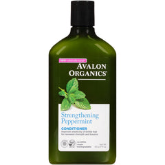 Avalon Organics conditionneur menthe renforcement, flacon, cheveux plus forts et plus faciles à coiffer.