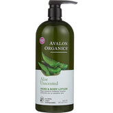 Avalon Organics lotion-mains-aloe-non-parfumee dans bouteille 32oz, hydratation durable.