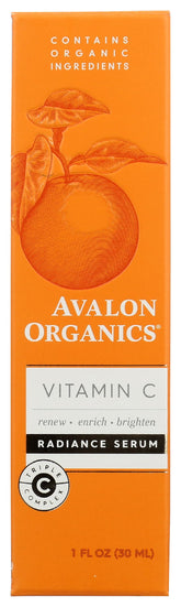 Sérum Avalon Organics Vitamin C en bouteille pompe pour peau lumineuse.
